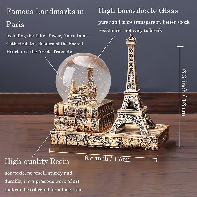 Vintage Eiffel Tower Light Music Snow Ball PI22 - Image 2