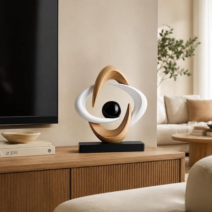 White and Wood Grain Abstract Sculpture PI20 - Image 2