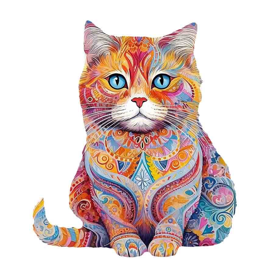 Scottish Cat Wooden Jigsaw Puzzle – Unique Shaped Pieces for Adults