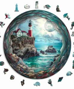 Alternative view of 3D Dreamy Lighthouse Wooden Jigsaw Puzzle – Unique Shaped Pieces for Adults