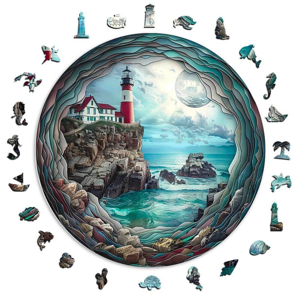 3D Dreamy Lighthouse Wooden Jigsaw Puzzle – Unique Shaped Pieces for Adults - Image 2