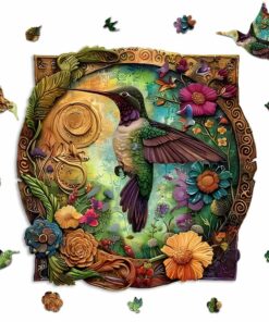 Alternative view of Vibrant Blossom Hummingbird Wooden Jigsaw Puzzle – Unique Shaped Pieces for Adults