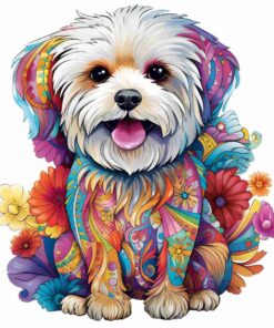Maltese Dog Wooden Jigsaw Puzzle – Unique Shaped Pieces for Adults