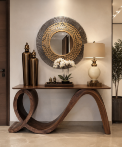 Modern Wooden Console Table Flowing Loop Base Design For Interior