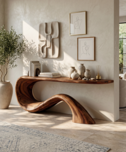 Modern Live Edge Entryway Table Organic Solid Wood For Home Decor