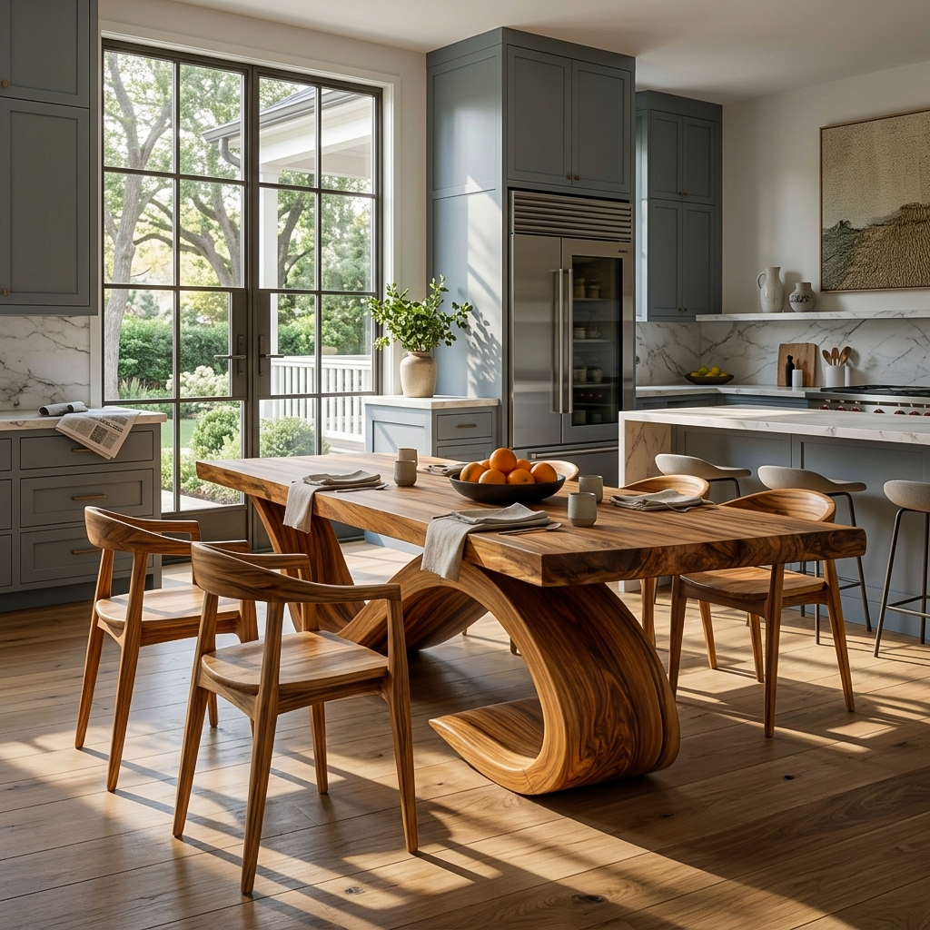 Modern Wooden Dining Table With Curved Base For Dining Area - Image 2