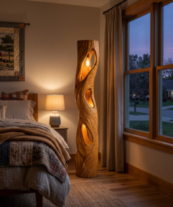Rustic Sculptural Wooden Floor Lamp For Home Decor