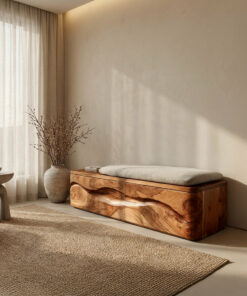 Modern Natural Wood Storage Bench For End Of Bed