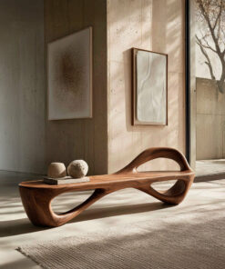 Handcrafted Sculptural Wooden Bench For Living Room Space