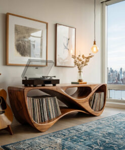 Alternative view of Contemporary Rounded Vinyl Record Console For Living Room