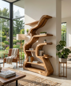 Organic Sculptural Bookshelf With Curved Design For Living Room