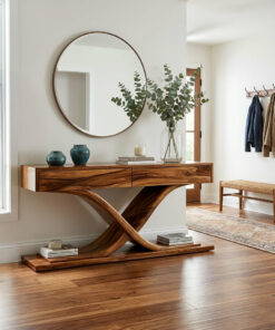 Sculptural Wooden Console Table For Modern Living Room