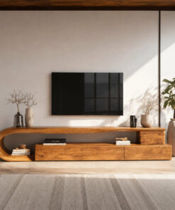 Modern Curved TV Console With Drawer For Living Room