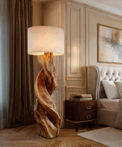 Rustic Sculptural Floor Lamp With Twisted Base For Bedroom