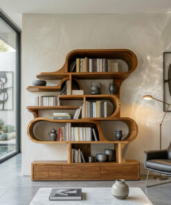 Modern Sculptural Bookshelf With Curved Design For Living Room Or Office