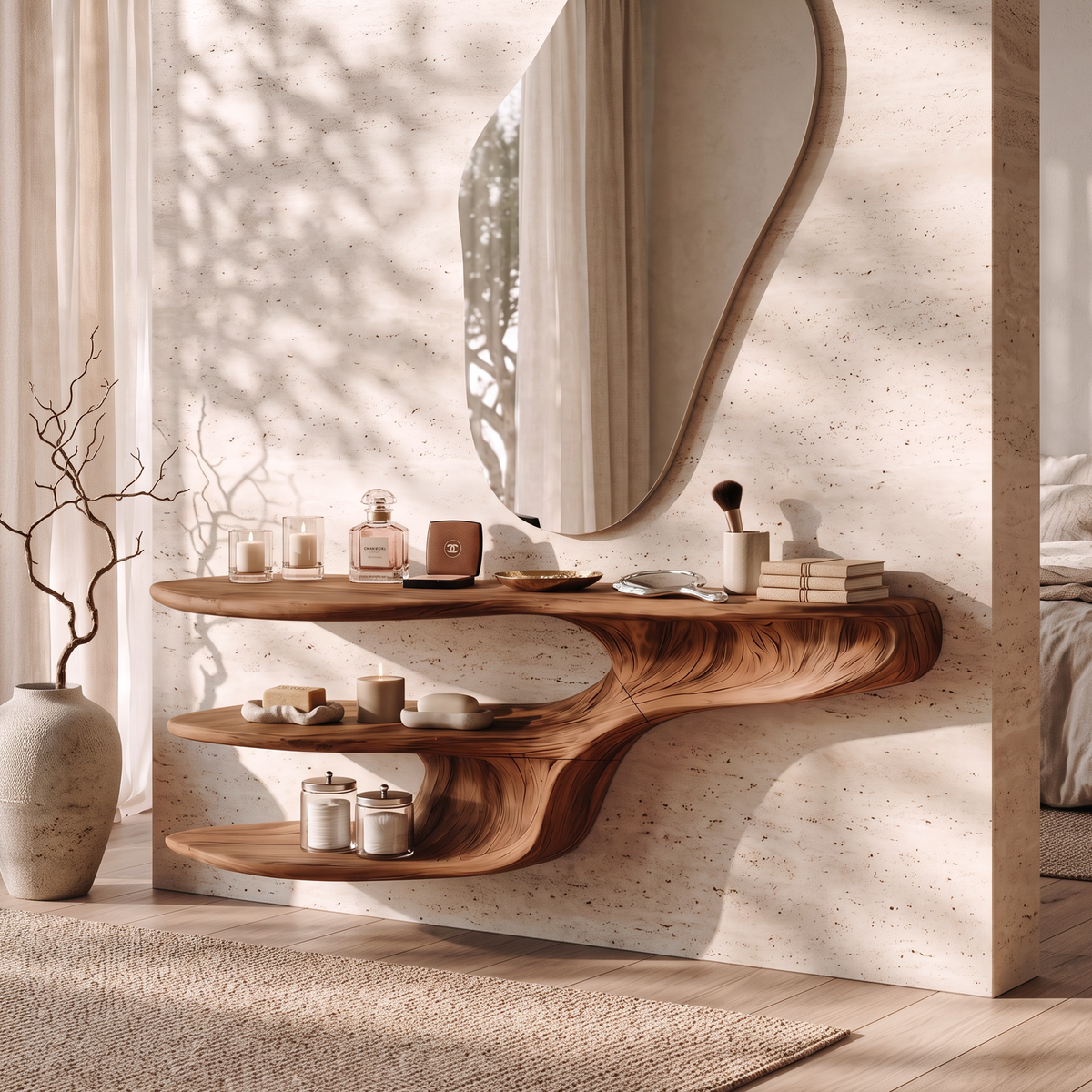 Rustic Solid Wood Vanity For Bedroom Makeup Organization