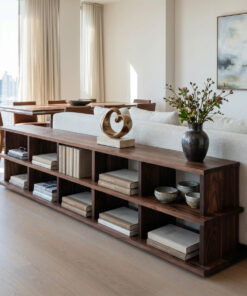 Modern Long Wooden Bookshelf For Living Room Storage