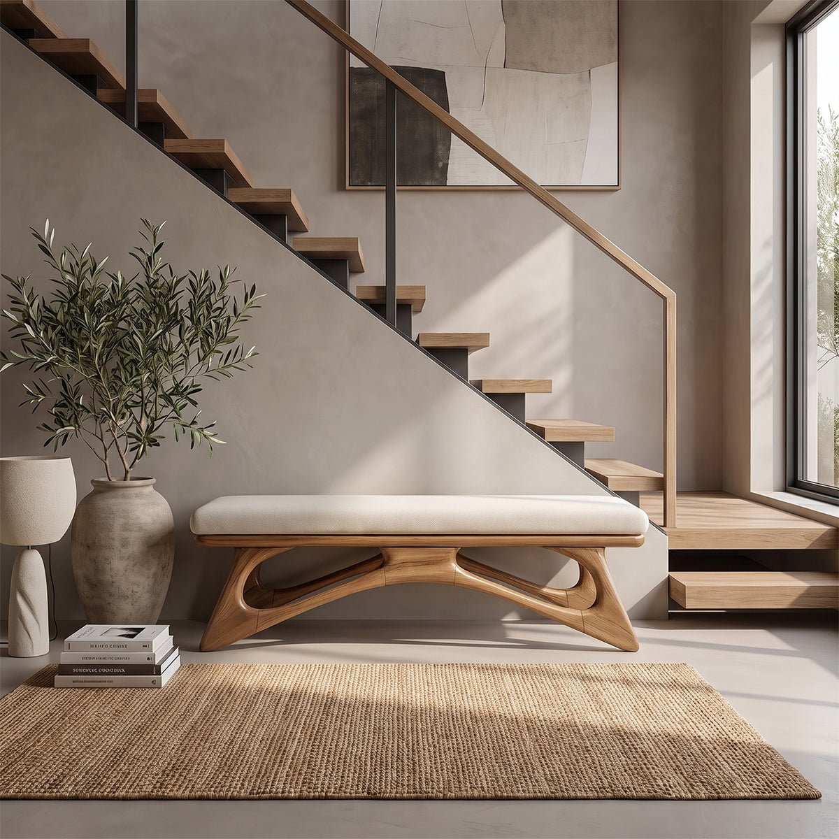 Modern Flowing Wood Bench For Furniture Accent