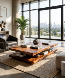 Elegant Wooden Coffee Table Two Layers For Living Room