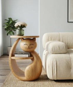 Whimsical Cat Shaped Wooden Side Table For Bedroom