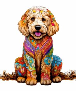 Golden Doodle Dog Wooden Jigsaw Puzzle – Unique Shaped Pieces for Adults