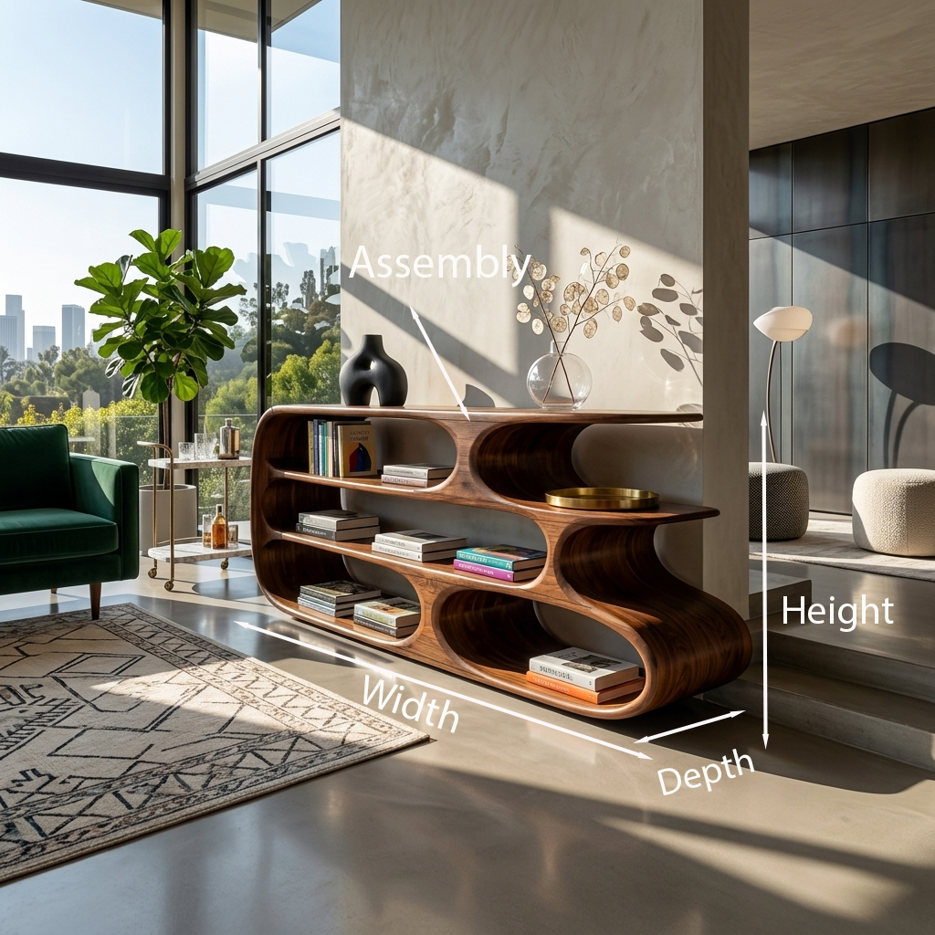 Modern Bookshelf With Sculptural Curves For Living Room Interior - Image 8