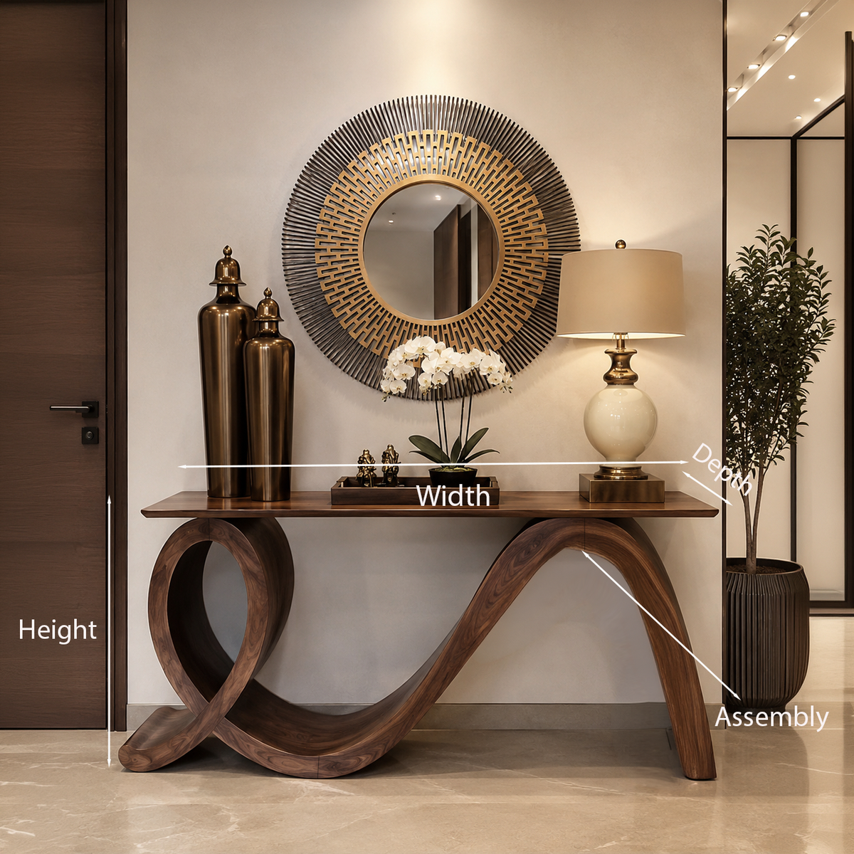Modern Wooden Console Table Flowing Loop Base Design For Interior - Image 8