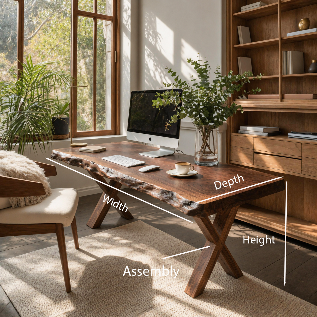 Live Edge Wooden Desk With X Legs For Rustic Home Office Or Studio - Image 8