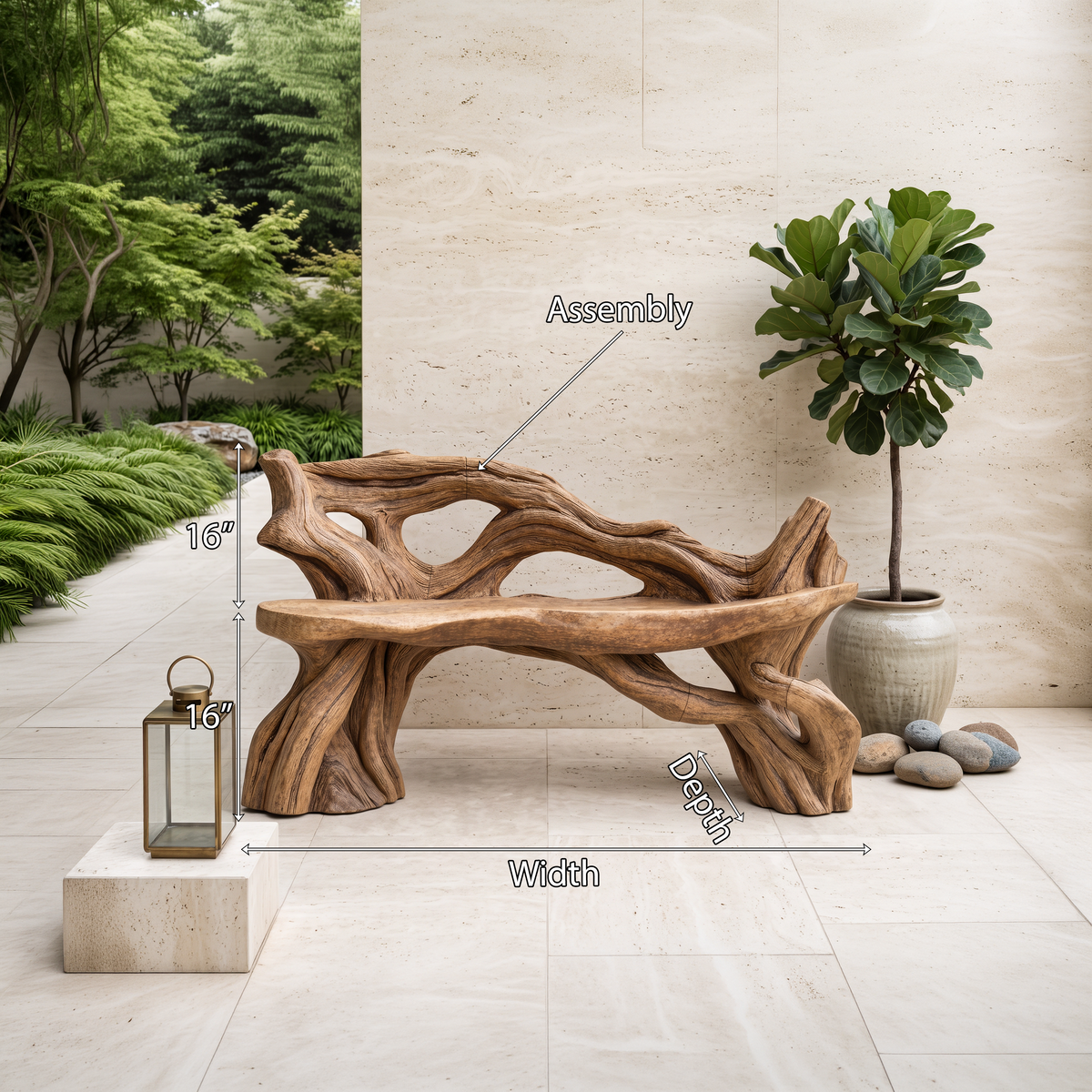 Handcrafted Branch Bench Outdoor Decor For Hand Carved Gardens - Image 8