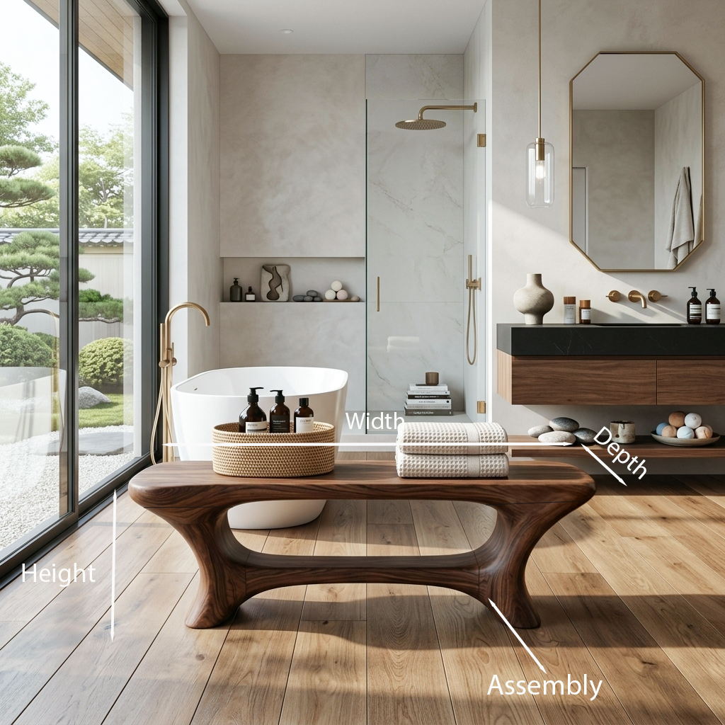 Modern Organic Bathroom Seat With Center Shelf For Bathroom - Image 8