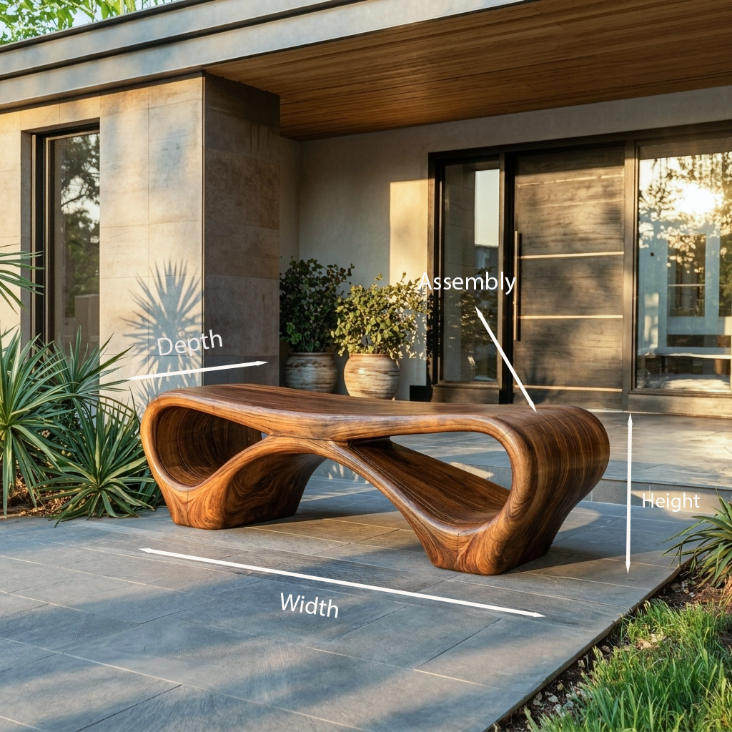 Modern Sculptural Outdoor Bench With Curved Design For Garden - Image 8