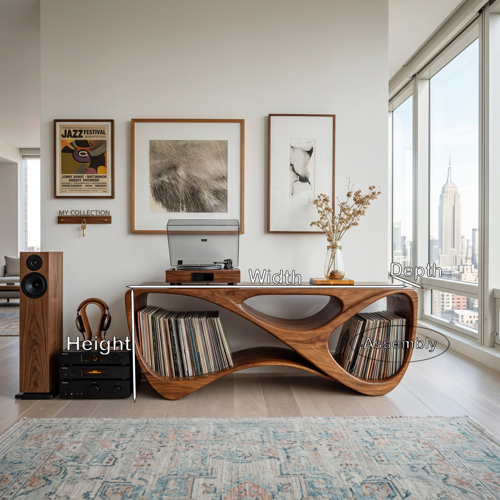 Contemporary Rounded Vinyl Record Console For Living Room - Image 8