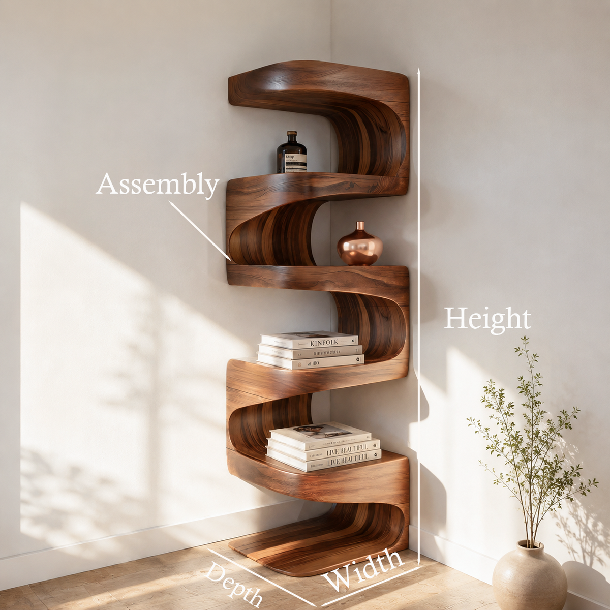 Modern Corner Wave Bookshelf For Living Room Or Contemporary Interior - Image 8