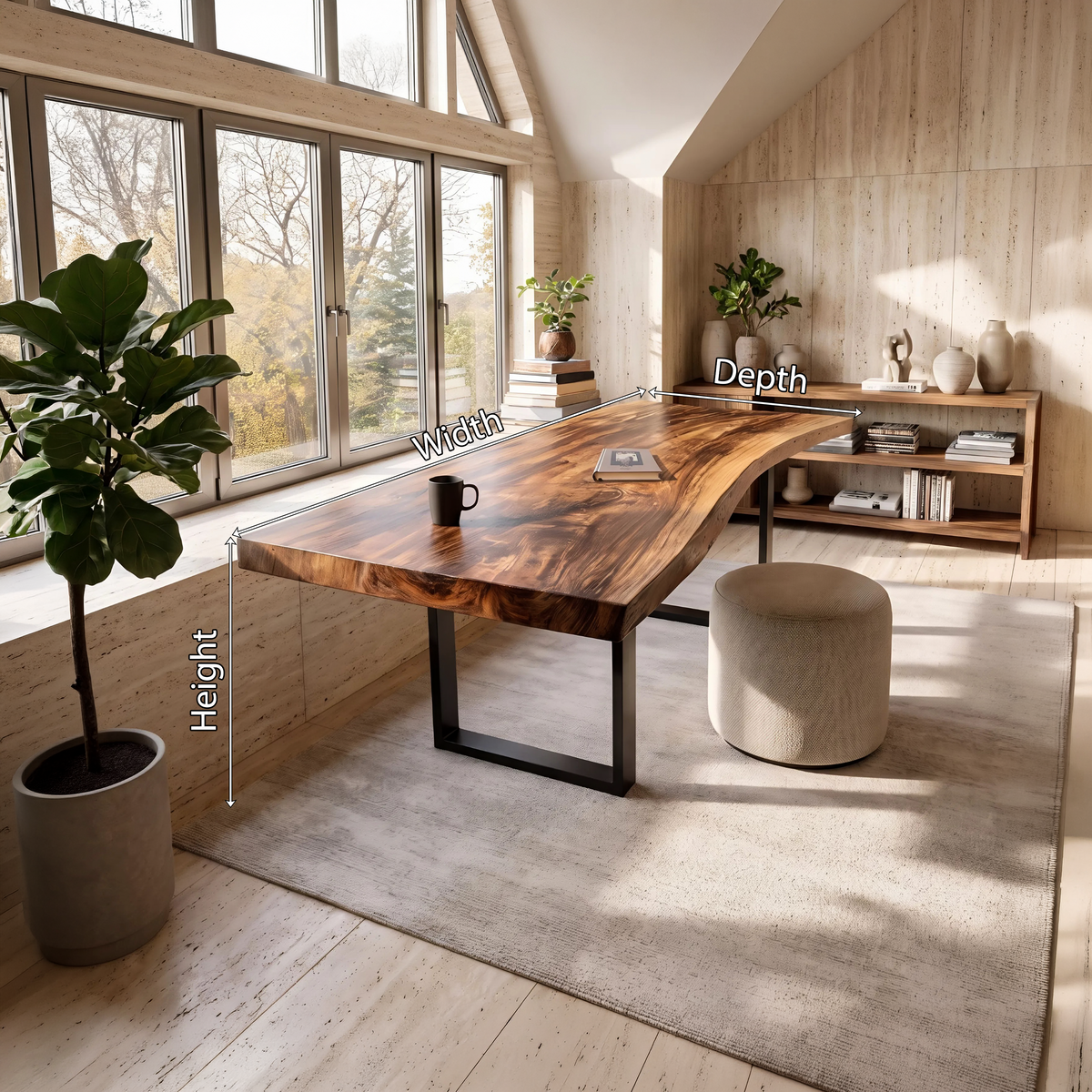 Mid Century Rustic Wooden Live Edge Desk For Home Office - Image 8