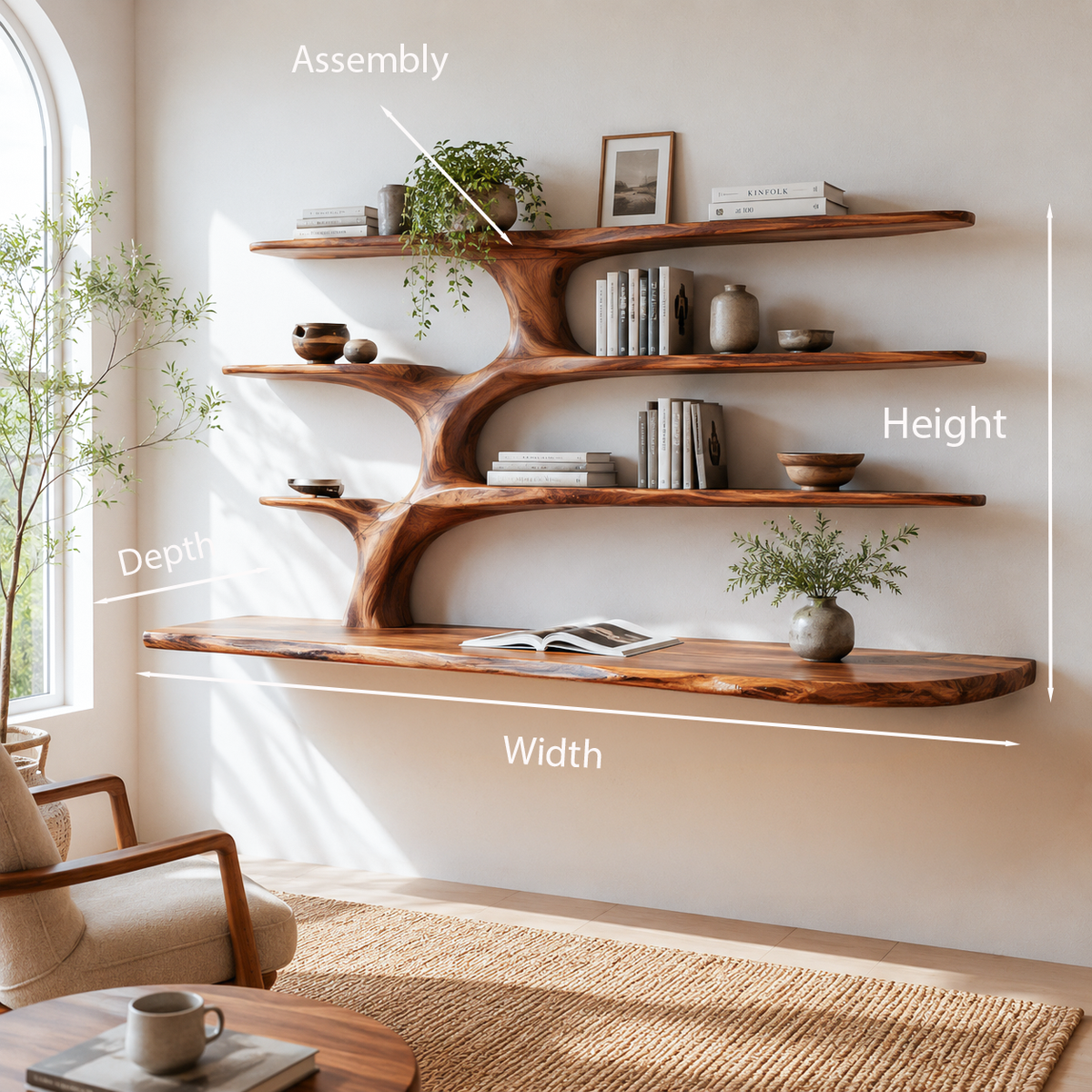 Wooden Wall Mounted Desk With Multi Shelves For Study Room - Image 8