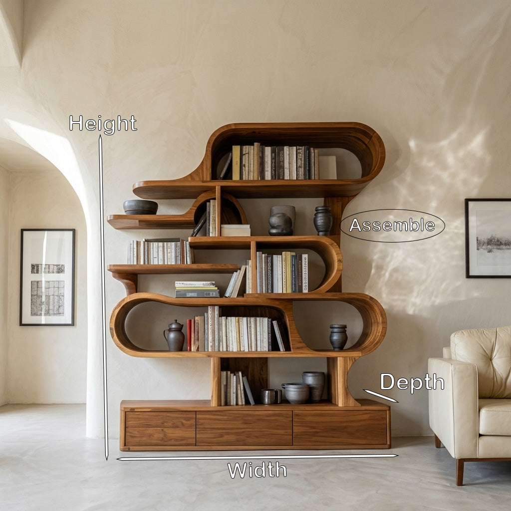 Modern Sculptural Bookshelf With Curved Design For Living Room Or Office - Image 8
