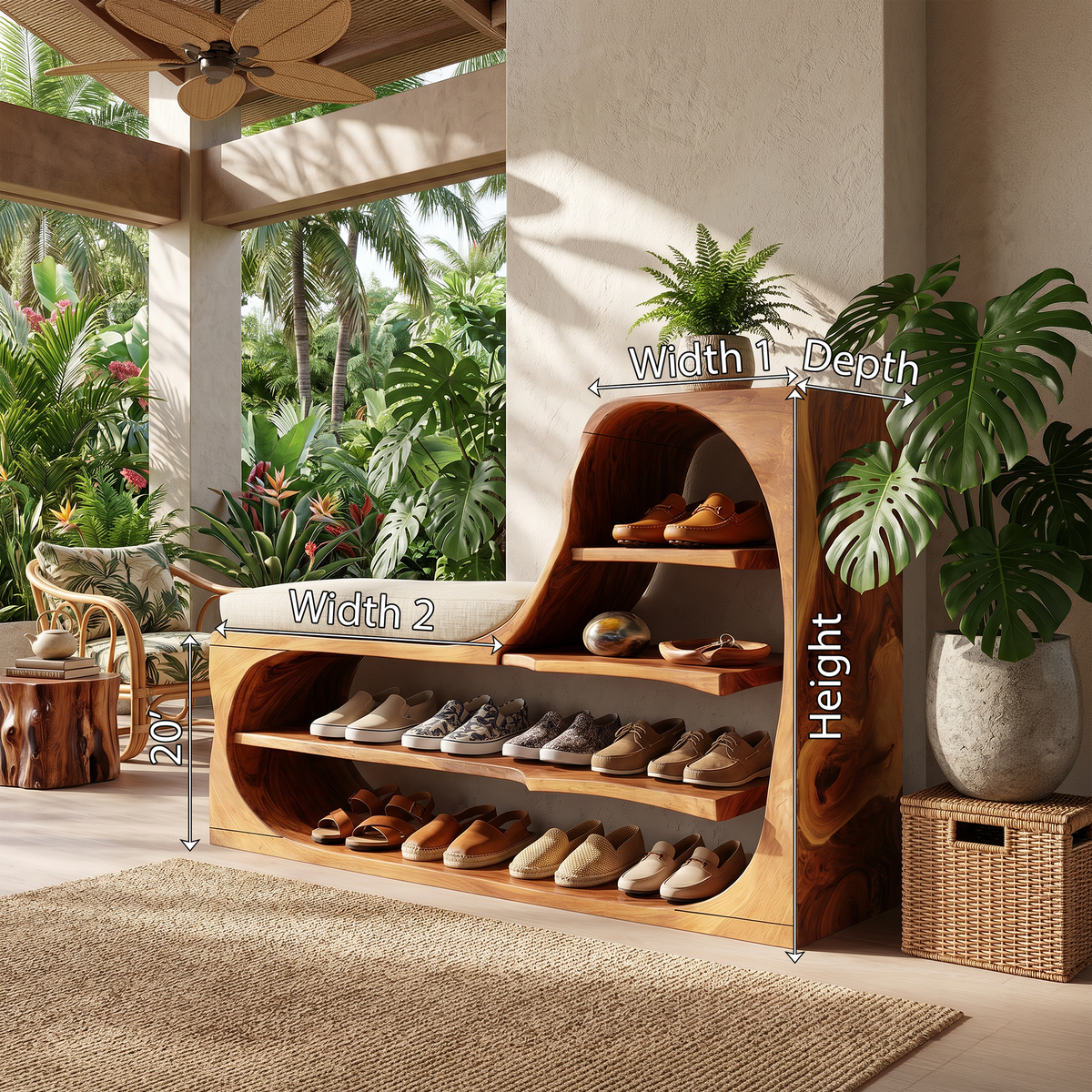 Rustic Shoe Bench Rack For Entryway Hallway Storage Corner - Image 7
