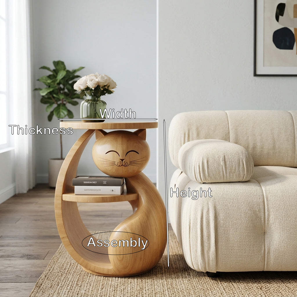 Whimsical Cat Shaped Wooden Side Table For Bedroom - Image 8