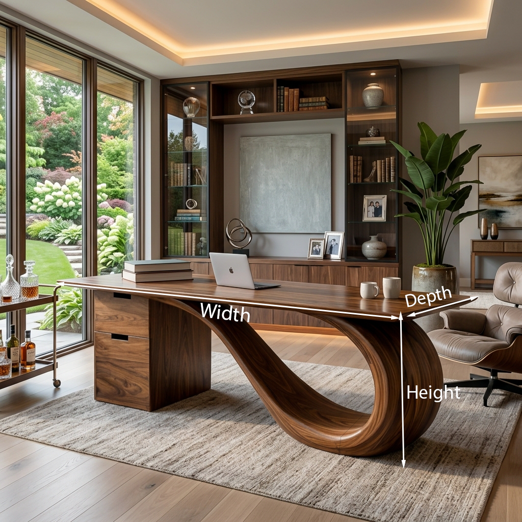 Modern Wooden Desk With Curved Base For Office - Image 8