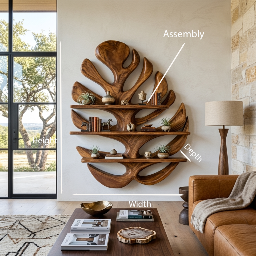 Wood Monstera Leaf Bookshelf For Modern Minimalist Home - Image 8