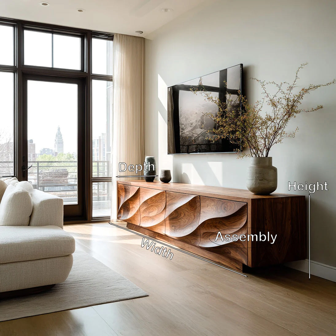 Modern Organic Wood TV Cabinet For Living Room - Image 2