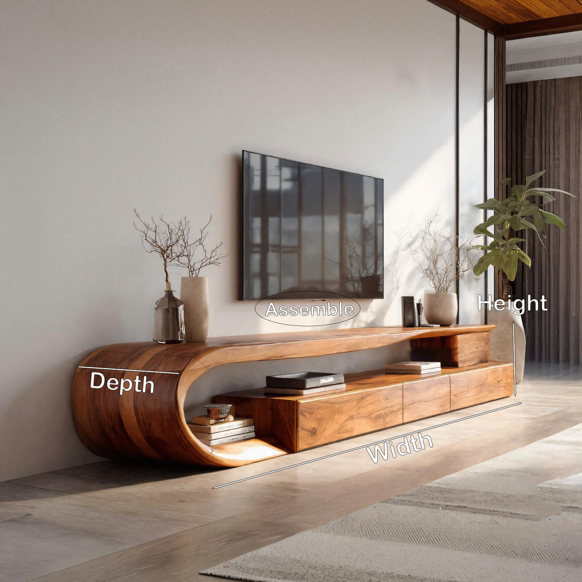 Modern Curved TV Console With Drawer For Living Room - Image 8