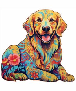 Golden Retriever Dog Wooden Jigsaw Puzzle – Unique Shaped Pieces for Adults