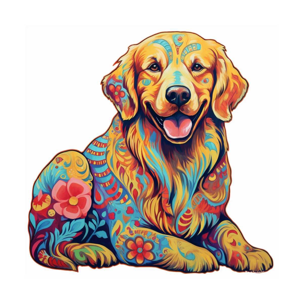 Golden Retriever Dog Wooden Jigsaw Puzzle – Unique Shaped Pieces for Adults