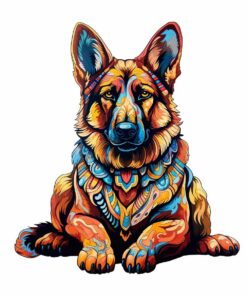 German Shepherd Dog Wooden Jigsaw Puzzle – Unique Shaped Pieces for Adults
