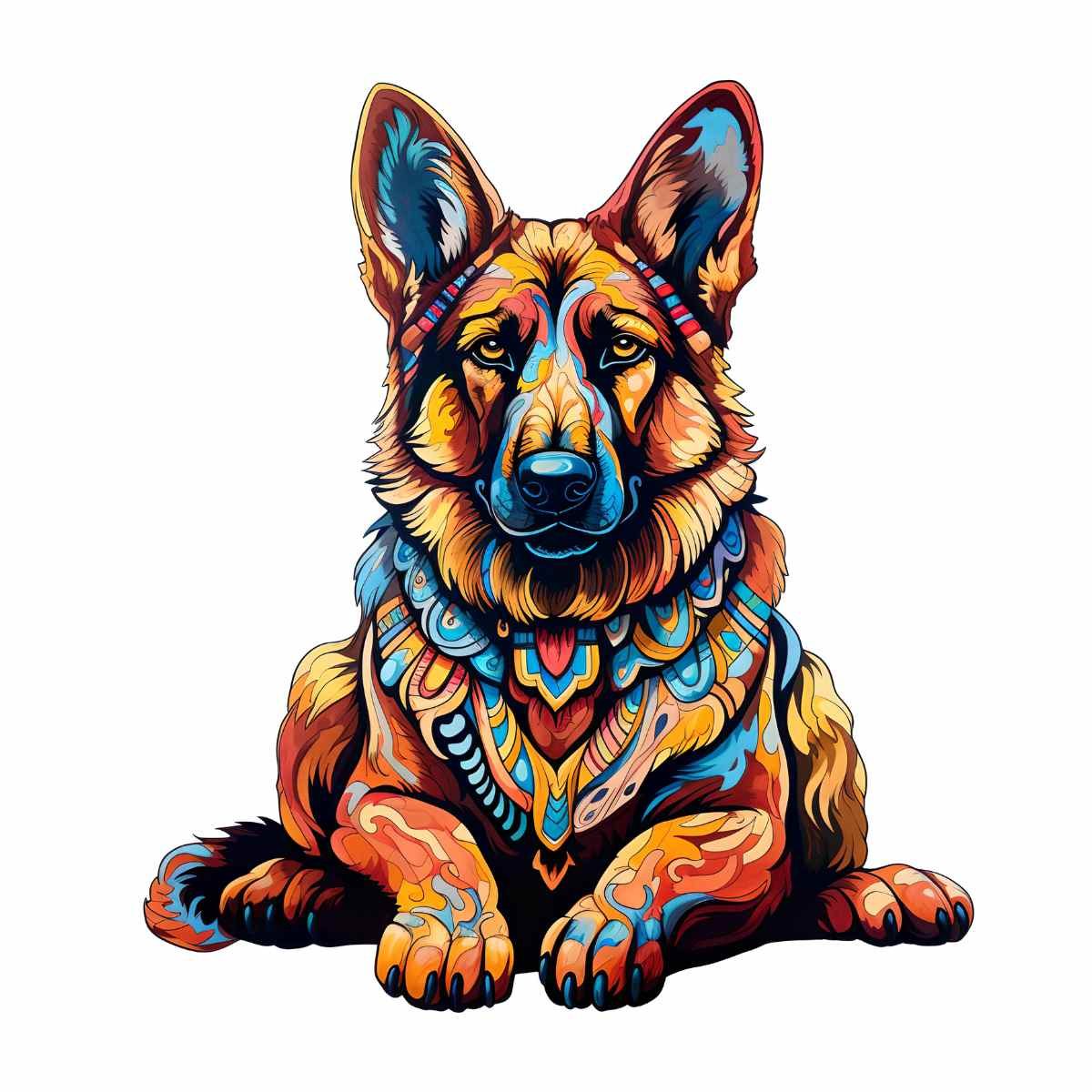 German Shepherd Dog Wooden Jigsaw Puzzle – Unique Shaped Pieces for Adults