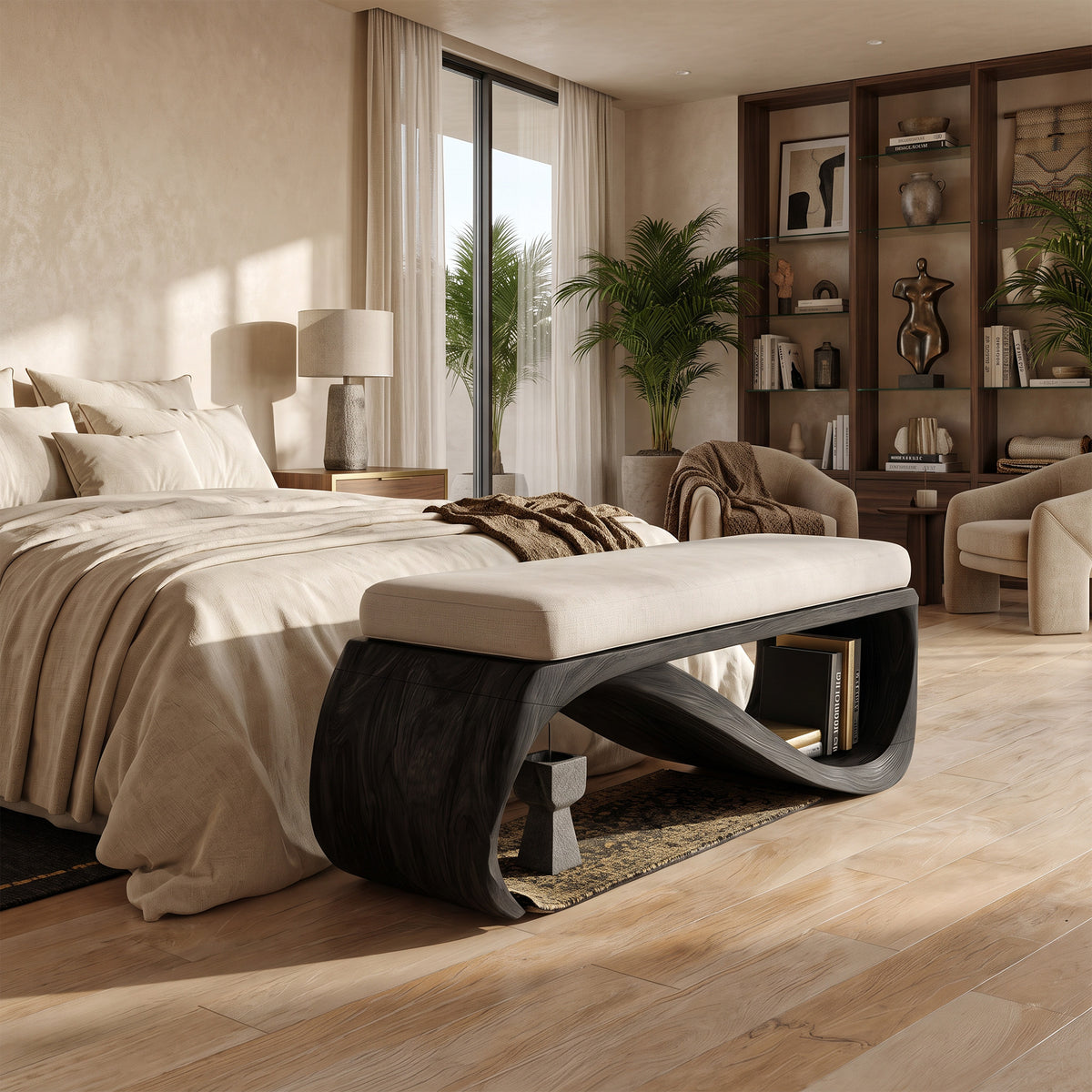 Mid Century Wooden Bench For End-of-Bed Placement - Image 4