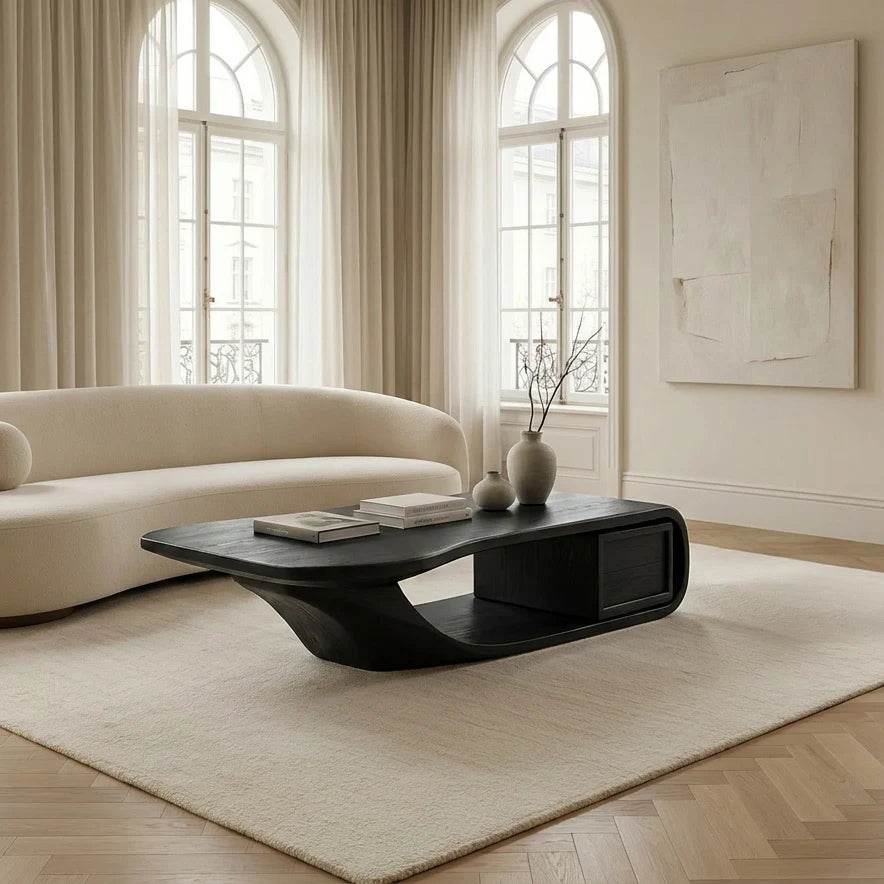 Modern Sculptural Coffee Table With Curved Design For Home Office - Image 3