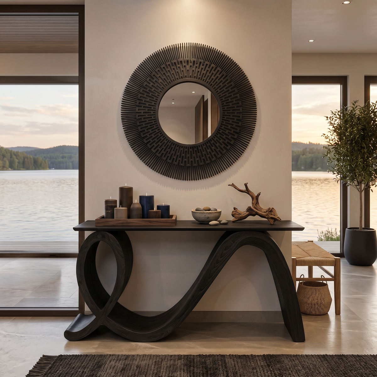 Modern Wooden Console Table Flowing Loop Base Design For Interior - Image 4