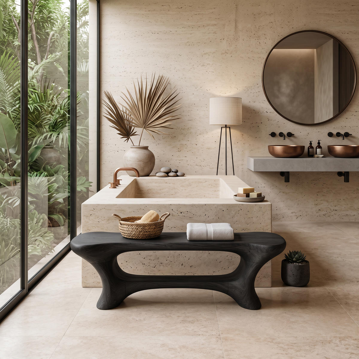 Modern Organic Bathroom Seat With Center Shelf For Bathroom - Image 4